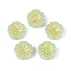 Светло-зеленый Прозрачные стеклянные бусины, цветок, золотой металл обвитыми, светло-зеленый, 14~14.5x5.5~6 мм, отверстие : 1~1.2 мм