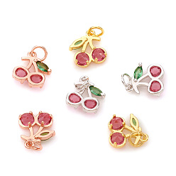 (52) Непрозрачная лаванда Латунные микро проложить кубического циркония прелести, с прыжковых колец, вишня, вишнево-зеленый, разноцветные, 10x8x2.5 мм, Перейти кольцо: 4x0.6 мм, отверстие : 2.5 мм