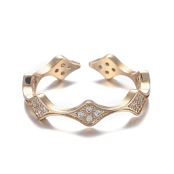 Golden Brass Micro Pave Clear Cubic Zirconia Cuff Rings, Open Rings, Long-Lasting Plated, Wave, Golden, US Size 9, Inner Diameter: 19mm
