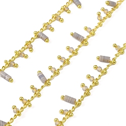 Синий Кружевый Агат Цепи из латунных звеньев ручной работы, с натуральными ажурными бусинами из голубого агата, стеклянными бусинами и катушкой, долговечный, стойки покрытие, пайки, без свинца и без кадмия, реальный 18 k позолоченный, очарование: 5.5x2.5 мм