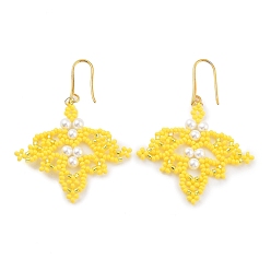 Желтый Стеклянные шарики из серебра, серьги из жемчужных бусин в форме листьев, золотые, желтые, 60x46 мм