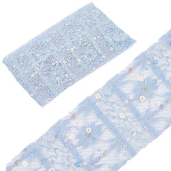 Светло-Голубой 5ярды полиэстеровых цветочных кружевных лент с пайетками, отделка из блестящего цветочного кружева для аксессуаров одежды, Небесно-голубой, 2-5/8 дюйм (66 мм), около 5.00 ярдов (4.57 м) / комплект