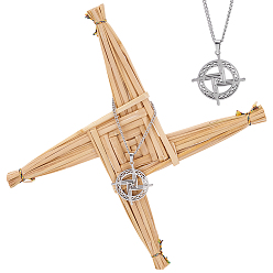 Платина 2кольца, подвески в виде викингского креста из нержавеющей стали для женщин и мужчин, не тускнеет, с 1шт. соломенных крестов для украшения дома, платина, 23.62 дюйм (60 см)