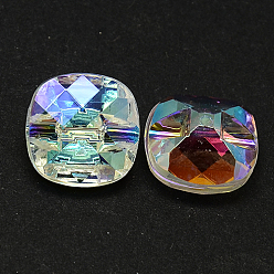 Clear Taiwan Acrylic Rhinestone Buttons, Faceted, 1-Hole, Square, Clear, 13x13x7mm, Hole: 1mm