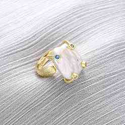 Настоящее золото 14K Латунь с натуральным барочным жемчугом перстни, без никеля , с кубического циркония, реальный 14 k позолоченный, 16.5x13.5 мм, размер США 7 1/4 (17.5 мм)
