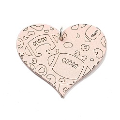 Сердце Печатные подвески дерева, с железным кольцом, коллекция ко дню святого валентина, сердце, 39.5x46x2.5 мм, отверстие : 5.5 мм