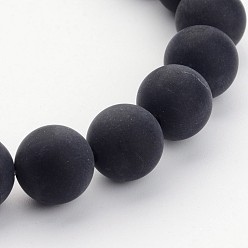 Black Agate Grade A Natural Black Agate Beads Strands, Dyed, Frosted, Round, 12mm, Hole: 1.5mm, about 33pcs/strand, 15 inch