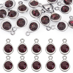 Сиамский 20 шт. граненые стеклянные подвески, со сплавочной фурнитурой, слеза, очарование камня в феврале, Сиам, 11.3x7.2x4.2 мм, отверстие : 1.2 мм