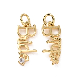 Настоящее золото 18K Стойка металлическая латунная микропрофилированная кубическая циркония подвески, с целью перехода в кольце, долговечный, без кадмия и без свинца, Слово невесты, реальный 18 k позолоченный, 18x7.5x2.5 мм, Перейти кольцо: 5x1 мм, внутренний диаметр: 3.5 мм