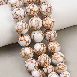 Snow Synthetic Gold Line Turquoise Graduated Beads Strands, Dyed, Smooth Round, Snow, 6~12mm, Hole: 1~1.4mm, about 53pcs/strand, 17.32''(44cm)