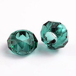 Teal Glass European Beads, Large Hole Beads, No Metal Core, Rondelle, Teal, 14x8mm, Hole: 5mm