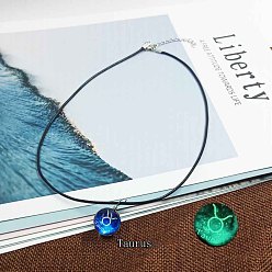 Телец Ожерелья из цинкового сплава и светящегося синего стекла с подвеской в виде созвездия, черные вощеные шнуры, платина, Телец, 15.75 дюйм (40 см)