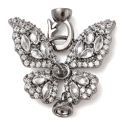 Черный Цвет Металла Латунные микропаве, прозрачные фианиты, складные овальные застежки, без кадмия, без никеля и без свинца, бабочка, металлический черный , 24 мм, отверстие : 4x5 мм