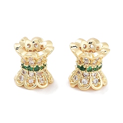 Зеленый Латунные микропаве из прозрачного кубического циркония, без кадмия, без никеля и без свинца, колонка, реальный 18 k позолоченный, волнистый край, зелёные, 8.2x8 мм, отверстие : 1.8 мм