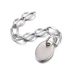 Stainless Steel Color Tarnish Resistant 304 Stainless Steel Chain Extender, with Oval Charms, Stainless Steel Color, 37x2.5mm