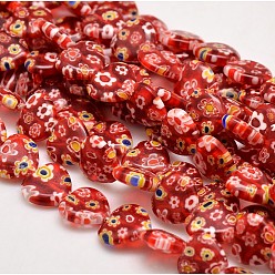 (123L) Белый крем непрозрачный блеск Ручной Millefiori сердце стекла из бисера пряди, огнеупорный кирпич, 12x12x3.5 мм, отверстие : 1 мм