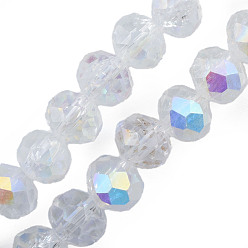 Прозрачный АВ Прозрачный кракле гальваника стеклянные бусины нити, с половиным покрытием, граненые, счеты, ясно AB, 8x6.5 мм, отверстие : 1.4 мм, около 63~64 шт / нитка, 15.55~15.94 дюйм (39.5~40.5 см)