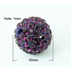 Аметист Pave disco бусины, Бусины со стразами, полимерная глина , класс А, аметист, 10 мм, отверстие : 1 мм