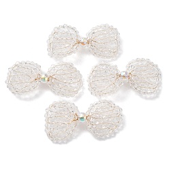 Clear Copper Wire Wrapped Glass Beaded Bowknot Cabochons, Clear, 24x41x5.5mm