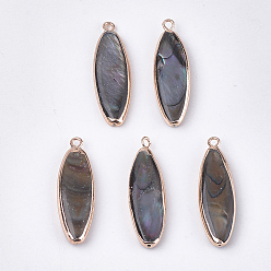 Coffee Electroplate Freshwater Shell Pendants, with Half Hole, Dyed, Oval, Coffee, 32~33x10x4~5mm, Hole: 1.8mm, Half Hole: 0.8~1mm