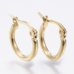 Real 18K Gold Plated 304 Stainless Steel Hoop Earrings, Hypoallergenic Earrings, Ring Shape, Real 18K Gold Plated, 15x2mm, 12 Gauge, Pin: 1x0.7mm