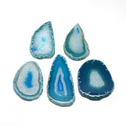Sky Blue Druzy Natural Brazilian Agate Pendants, Dyed & Heated, Nuggets, Big Pendants, Sky Blue, 44~90x25~5x4.5~6mm, Hole: 1.5mm