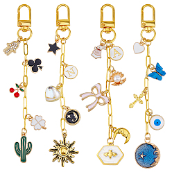 Mixed Color 4Pcs 4 Styles Cactus Bowknot Sun Butterfly Charm Brass Paperclip Chains Bag Extender Chains, with Alloy Clasps, Bag Replacement Accessories, Golden, Mixed Color, 130~140mm, 1pc/style