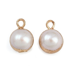 Золотой Круглые подвески из натурального жемчуга, с латунной фурнитурой , белые, золотые, 12~12.5x8.5x8.5~10 мм, отверстие : 1.8 мм
