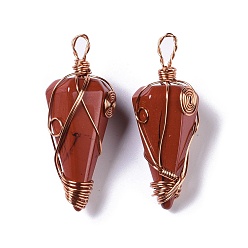 Red Jasper Natural Red Jasper Copper Wire Wrapped Big Pendants, Faceted Cone Charms, Rose Gold, 50~50.5x16.5x18~19mm, Hole: 8x3.5~4mm
