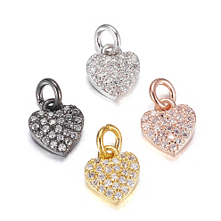 Mixed Color Brass Micro Pave Cubic Zirconia Charms, Heart, Mixed Color, 9x8x2mm, Hole: 3mm
