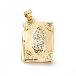 Real 18K Gold Plated Rack Plating Brass Micro Pave Clear Cubic Zirconia Locket Pendants, Cadmium Free & Lead Free, Religion, Rectangle with Virgin Mary, Real 18K Gold Plated, 23x15x4.5mm, Hole: 4x3.5mm, Inner Diameter: 18x11mm