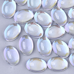 Clear AB Transparent Glass Cabochons, AB Color Plated, Oval, Clear AB, 14x10x5mm