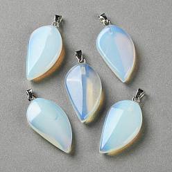 Opalite Colgantes Opalite, con 304 presas de acero inoxidable a presión, encanto de la hoja, 44~45x22~23x7~9 mm, agujero: 7x4 mm