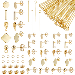 Real 18K Gold Plated DIY Jewelry Kit, Inclduing  Stud Earring Findings, Jump Ring, Eye Pin and Ear Nut, Real 18K Gold Plated, 12x9x4mm, Hole: 0.9mm