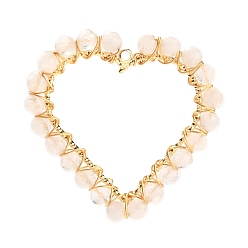 Rainbow Moonstone Подвески в форме сердца из натурального граненого радужного лунного камня, проволочные подвесные подвески, с латунными выводами и экологически чистой медной проволокой, золотые, 39x42x4 мм, отверстие : 1.8 мм