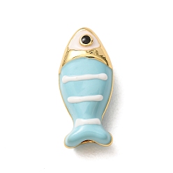 Cielo Azul Colgantes de latón con esmalte, Peces con dijes de rayas, chapado en rack, larga duración plateado, sin plomo y el cadmio, real 18 k chapado en oro, el cielo azul, 18x8x6.5 mm, agujero: 1.2 mm