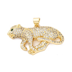 Настоящее золото 16K Латунные микро проложить кубического циркония подвески, без кадмия и без свинца, леопард, реальный 16 k позолоченный, 20.5x35x6 мм, отверстие : 4 мм