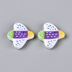 Средний Фиолетовый Печатные непрозрачные бусины из смолы, птица, средне фиолетовый, 24x23x6 мм, отверстие : 1.4 мм