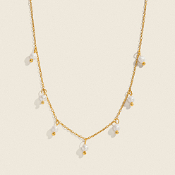 Настоящее золото 18K Элегантные круглые белые подвески-колье с имитацией жемчуга, 304 Модные украшения из нержавеющей стали, реальный 18 k позолоченный, 16.54 дюйм (42 см)