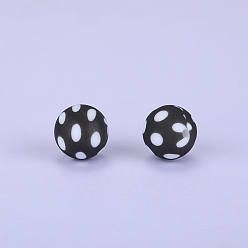 Black Printed Round Silicone Focal Beads, Black, 15x15mm, Hole: 2mm