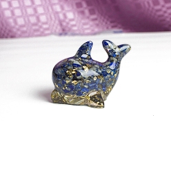 Ляпис-Лазурь Украшение для дисплея дельфина из смолы, с натуральными чипсами из лазурита внутри статуй для украшения домашнего офиса, 80x60x55 мм