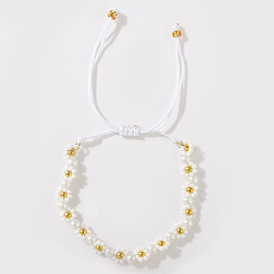Белый Богемный стиль стеклянные круглые бусины плетеные браслеты из бисера для женщин, маргаритка, с пластиковой имитационной жемчужиной, белые, внутренний диаметр: 11 дюйм (28 см)