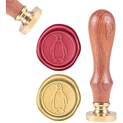 Golden DIY Scrapbook, Brass Wax Seal Stamp and Wood Handle Sets, Penguin, Golden, 8.9x2.5cm, Stamps: 25x14.5mm