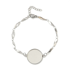 Horse Eye 304 изготовление браслетов-цепочек из нержавеющей стали, с плоским круглым подносом и застежками-лобстерами, цвет нержавеющей стали, не тускнеет, лошадиный глаз , 7 дюйм (17.9 см), лоток : 18 мм