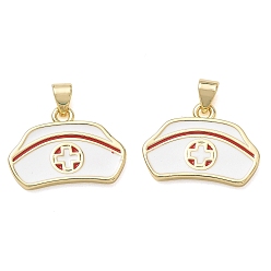 Real 18K Gold Plated Brass Pendants, Nurse Hat Charms, with Enamel, Cadmium Free & Lead Free, Rack Plating, Long-Lasting Plated, Real 18K Gold Plated, 15x21x2mm, Hole: 3.5x5mm