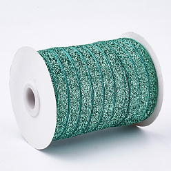 Light Sea Green Glitter Sparkle Ribbon, Polyester & Nylon Ribbon, Light Sea Green, 3/8 inch(9.5~10mm), about 50yards/roll(45.72m/roll)