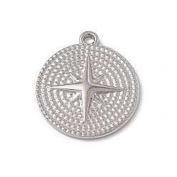Stainless Steel Color Non-Tarnish 304 Stainless Steel Pendants, Flat Round with Star Charm, Stainless Steel Color, 19x16.5x2mm, Hole: 1.6mm