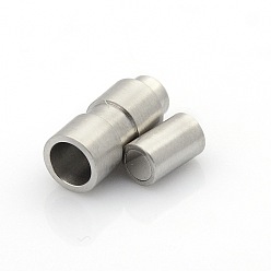 Stainless Steel Color Tarnish Resistant 304 Stainless Steel Matte Surface Magnetic Clasps with Glue-in Ends, Column, Stainless Steel Color, 18x7mm, Hole: 4mm