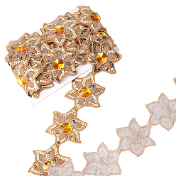 Золотистый Пришить/приутюжить этнический стиль вышитый цветок полиэстер кружевные ленты, со стеклом и пайеткой, жаккардовая лента, тирольская лента, аксессуары для одежды, золотые, 2-1/2 дюйм (65 мм), 5 ярдов / карта