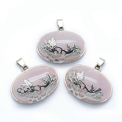Rose Quartz Natural Rose Quartz Pendants, with Alloy Findings, Oval, Platinum, 26.5x32x12mm, Hole: 4.5x5mm